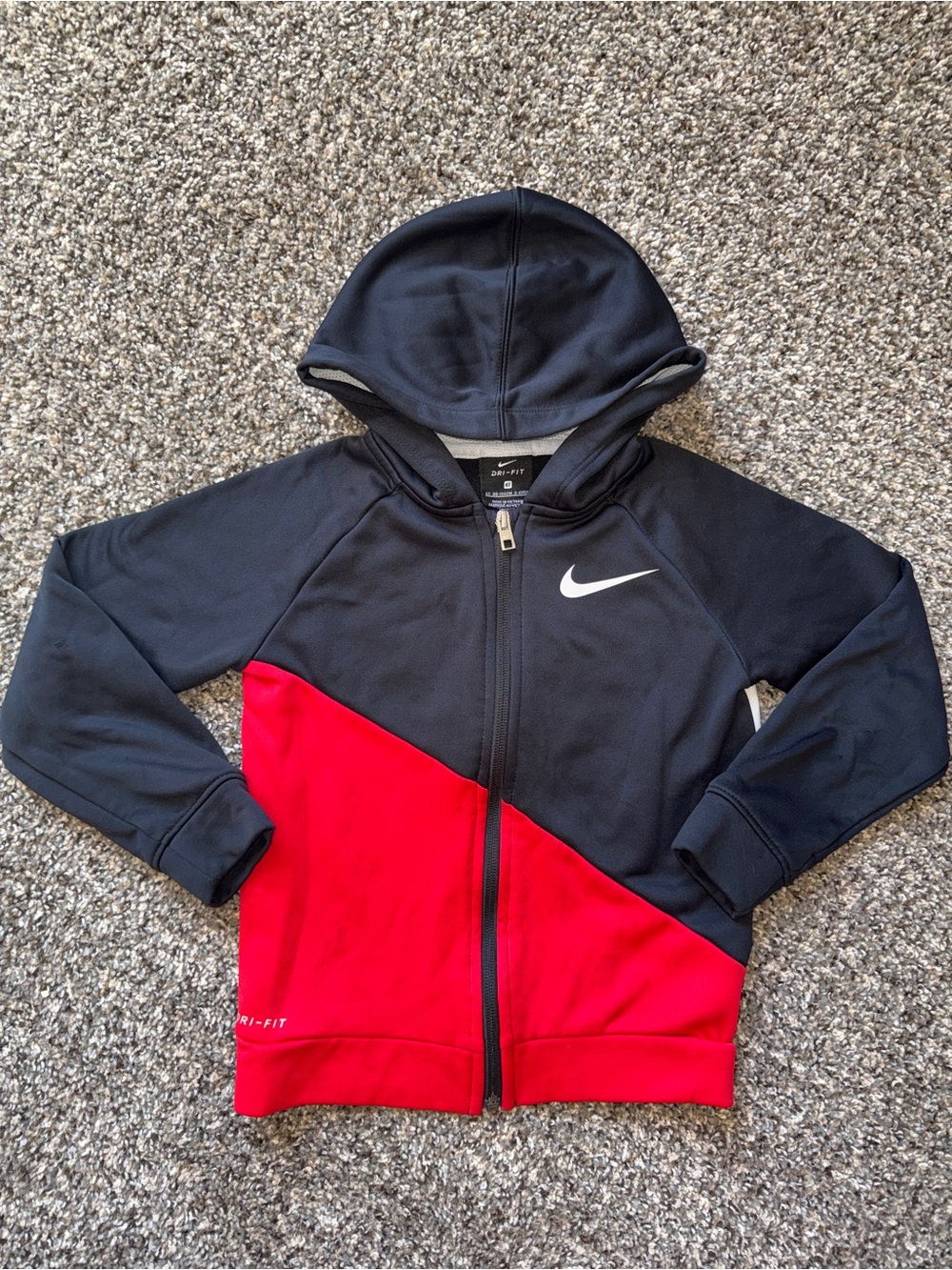 Nike Kids Black and Red Full-Zip Dri-FIT Hoodie